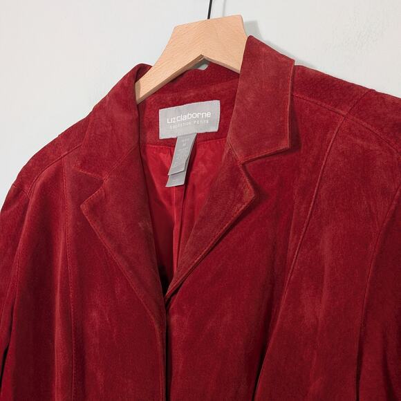 Y2K Suede Jacket PM Red Button Leather Button Collar Baddie Classic Fall Nyc - Picture 3 of 7